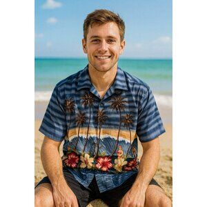 Vintage Bill Blass Hawaiian Button Up Short Sleeve Shirt Medium